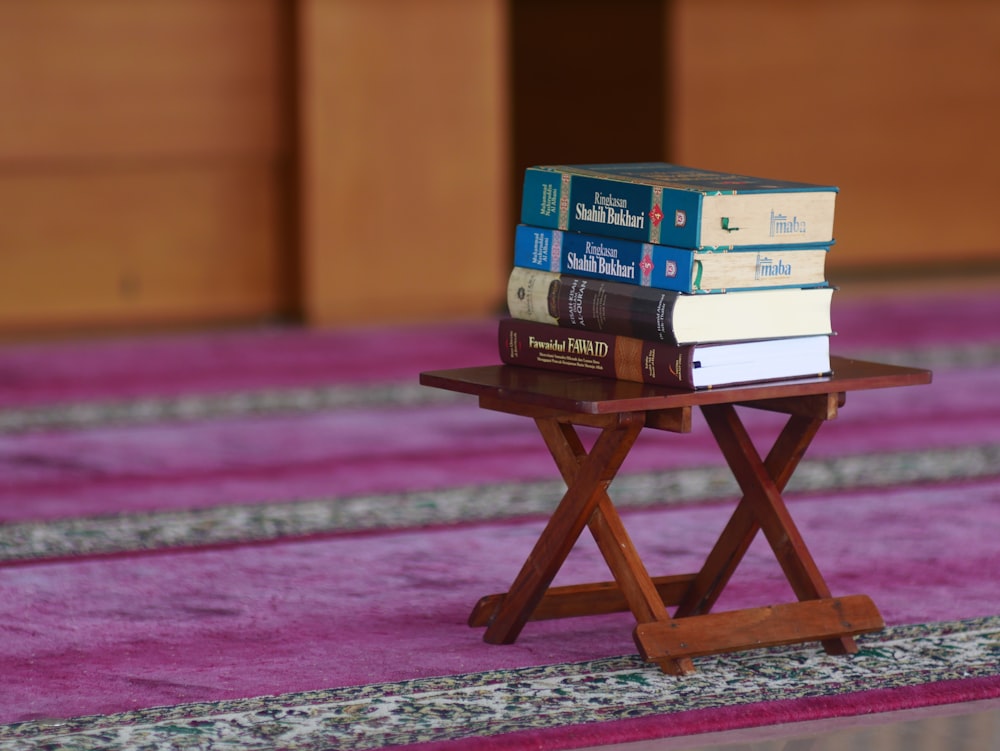 a stack of books on a table