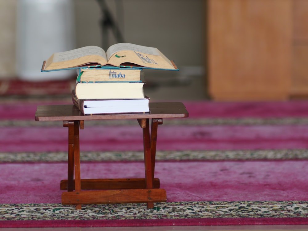 a stack of books on a table