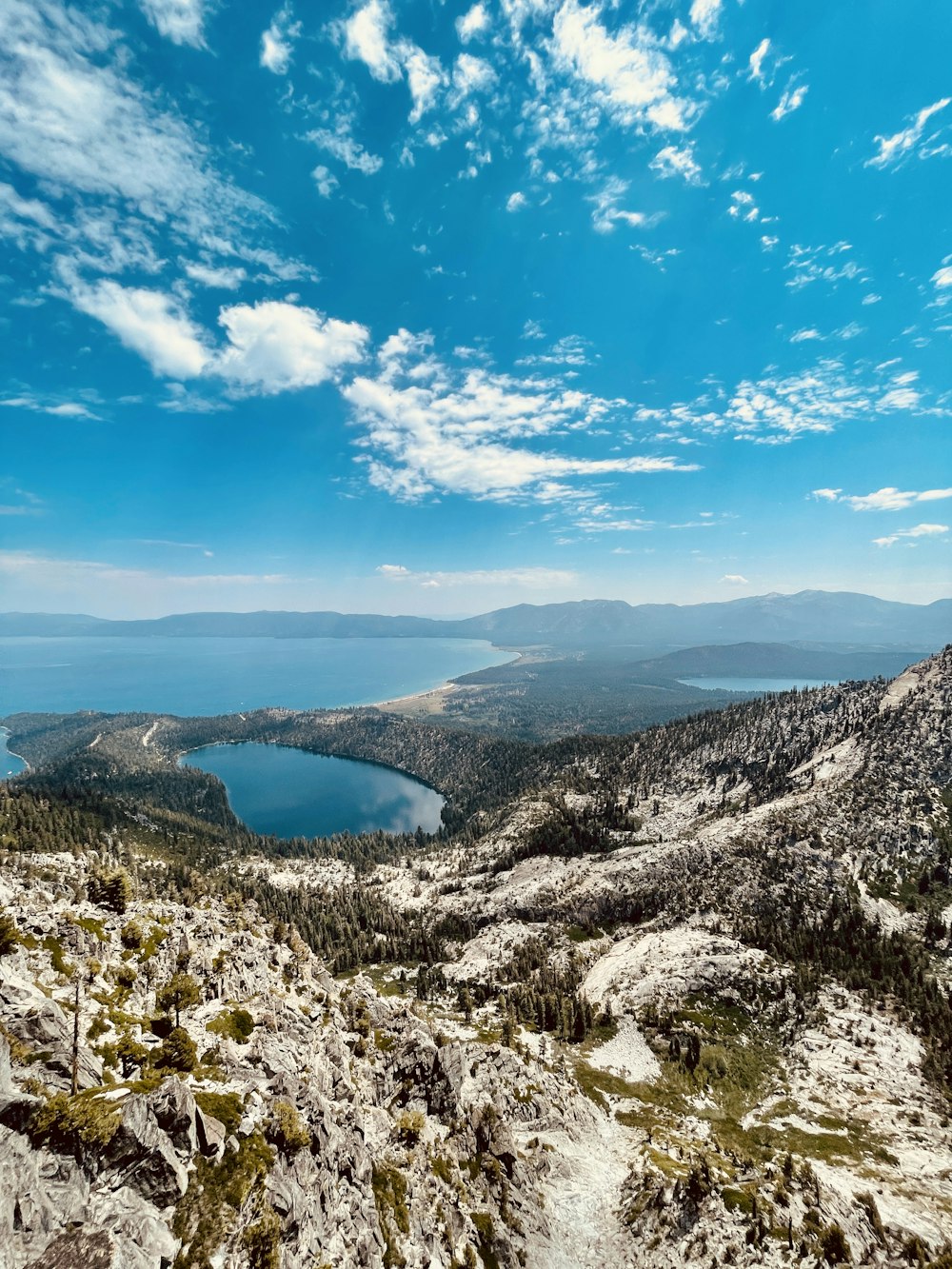 um lago cercado por montanhas