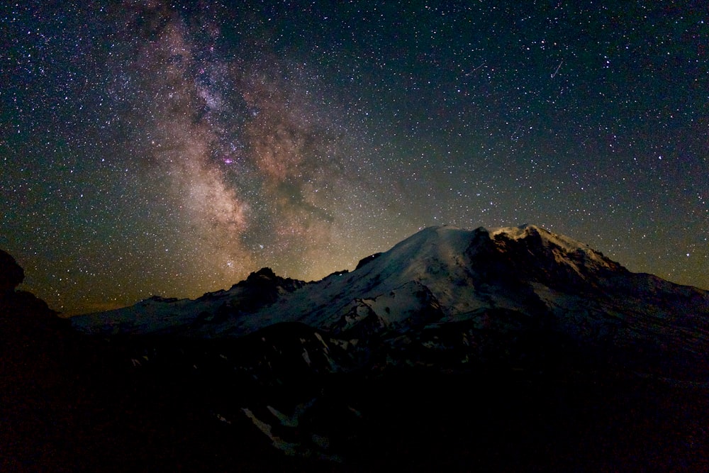 a mountain with a starry sky above it