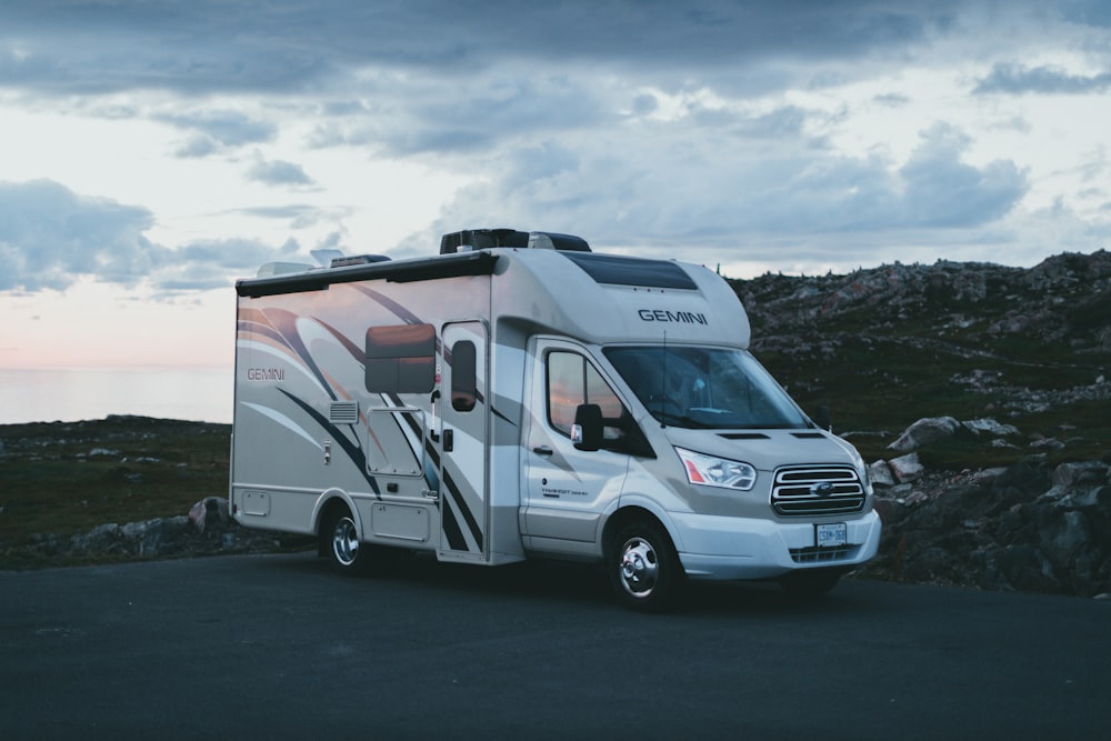 a white van parked on a road