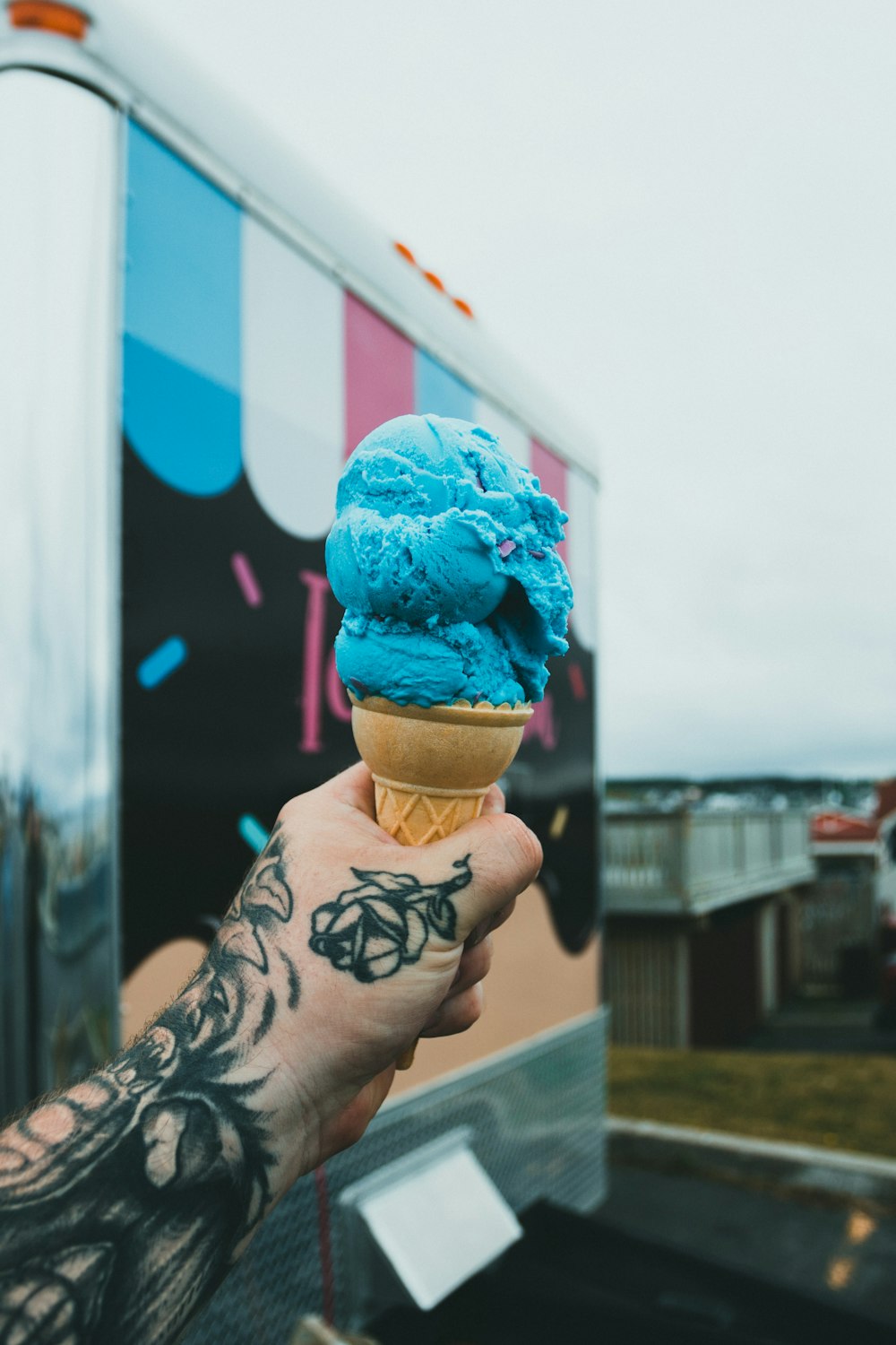 a hand holding an ice cream cone