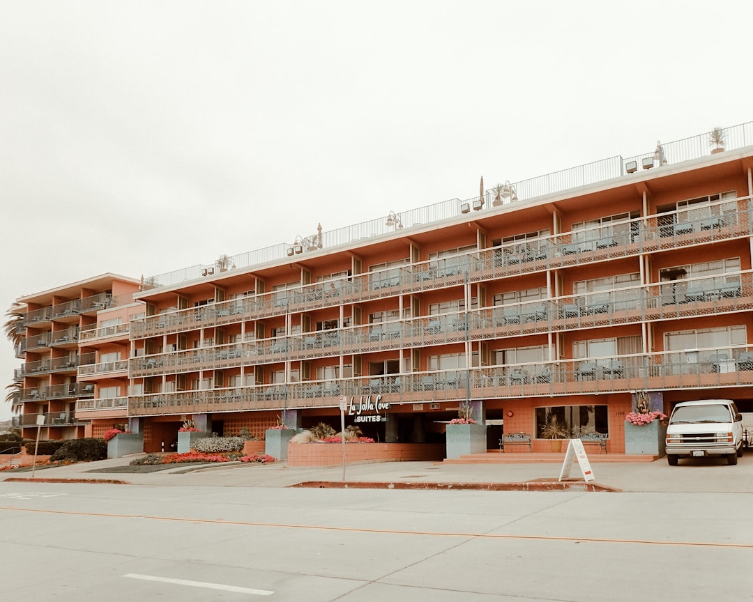 a building with a parking lot, La Jolla Cove. Image taken 1/6/2017.