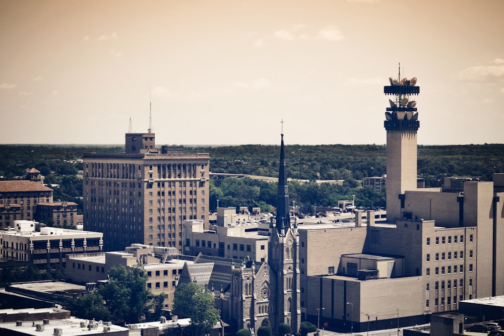 a city with a tower