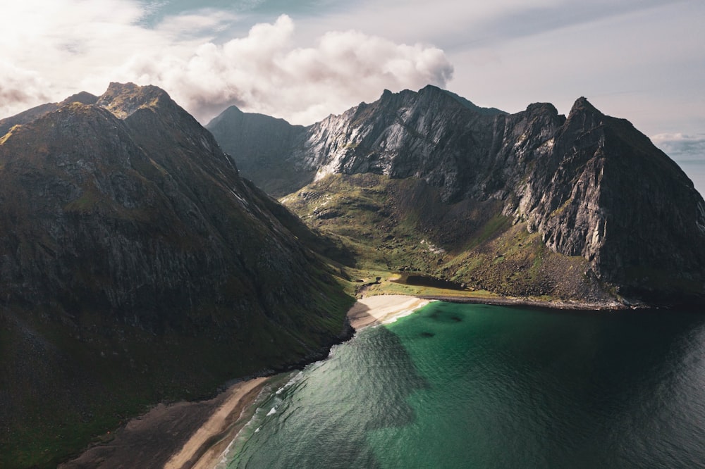 a body of water between mountains