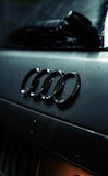 a close up of a car's logo