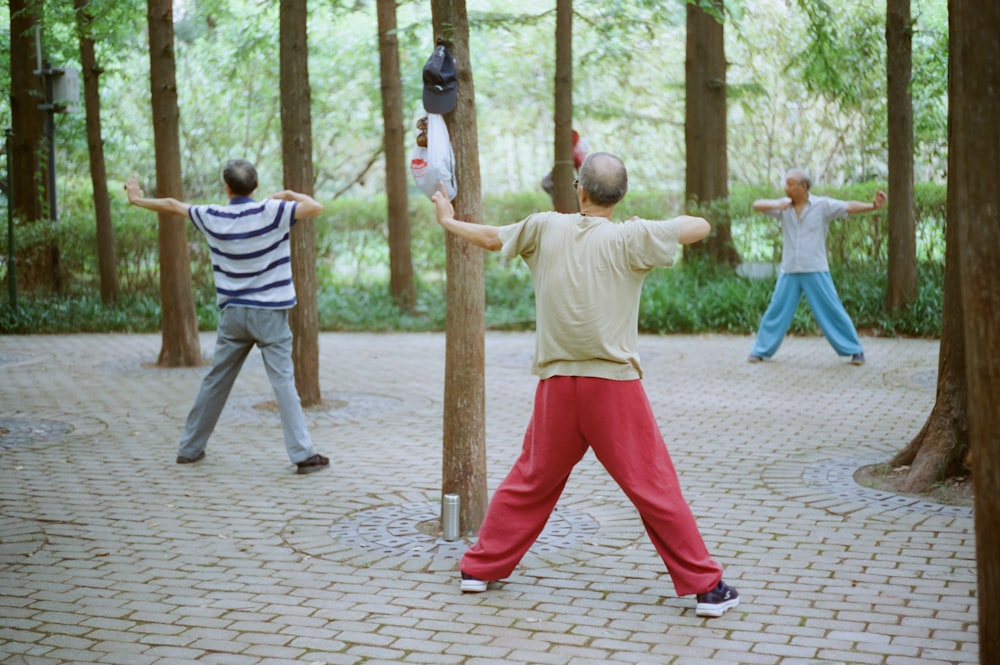 a group of people in a park