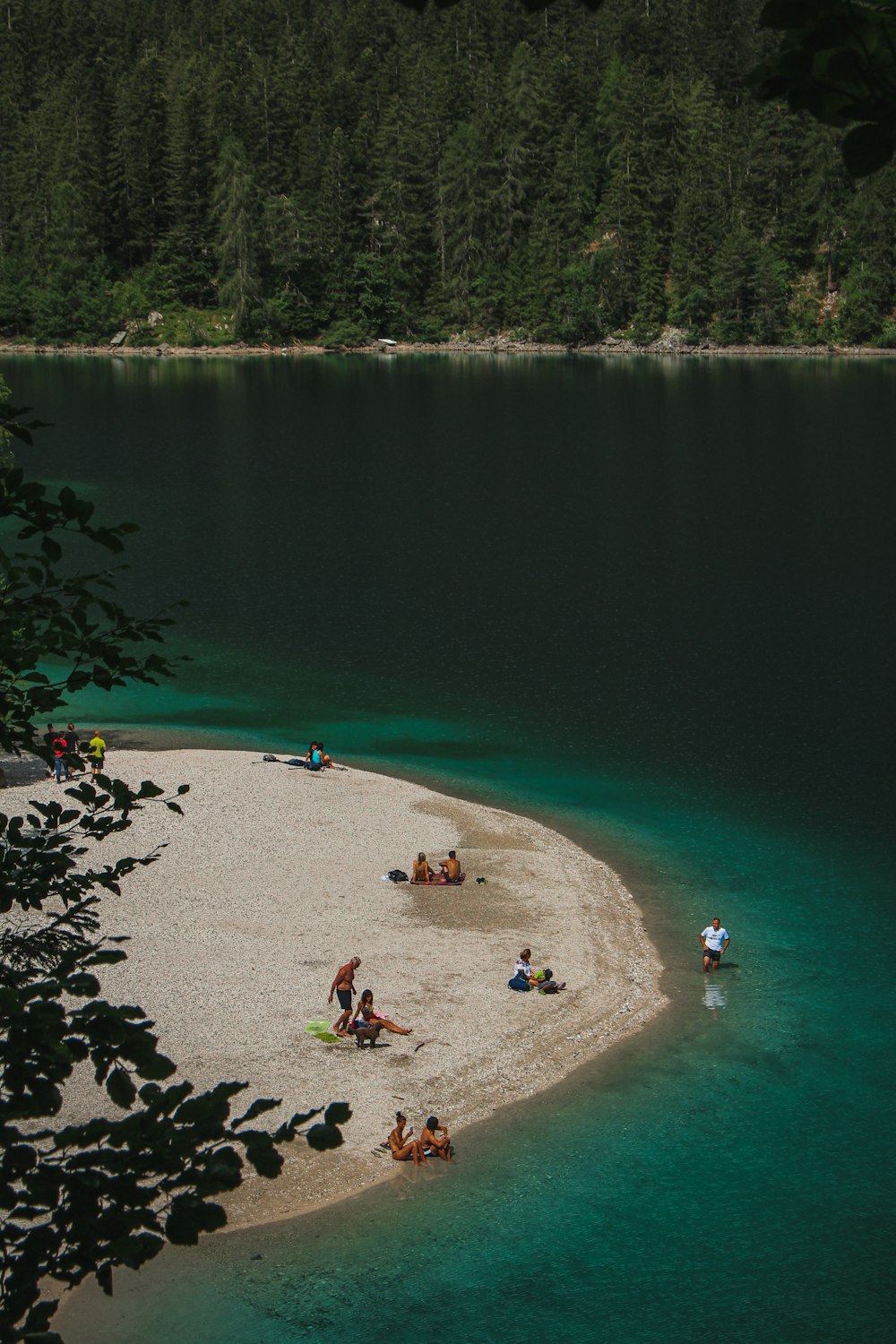 a group of people on a beach