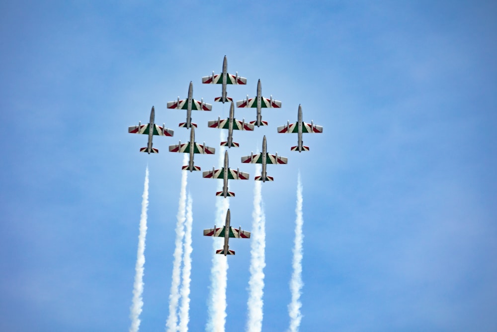 a group of airplanes flying in formation