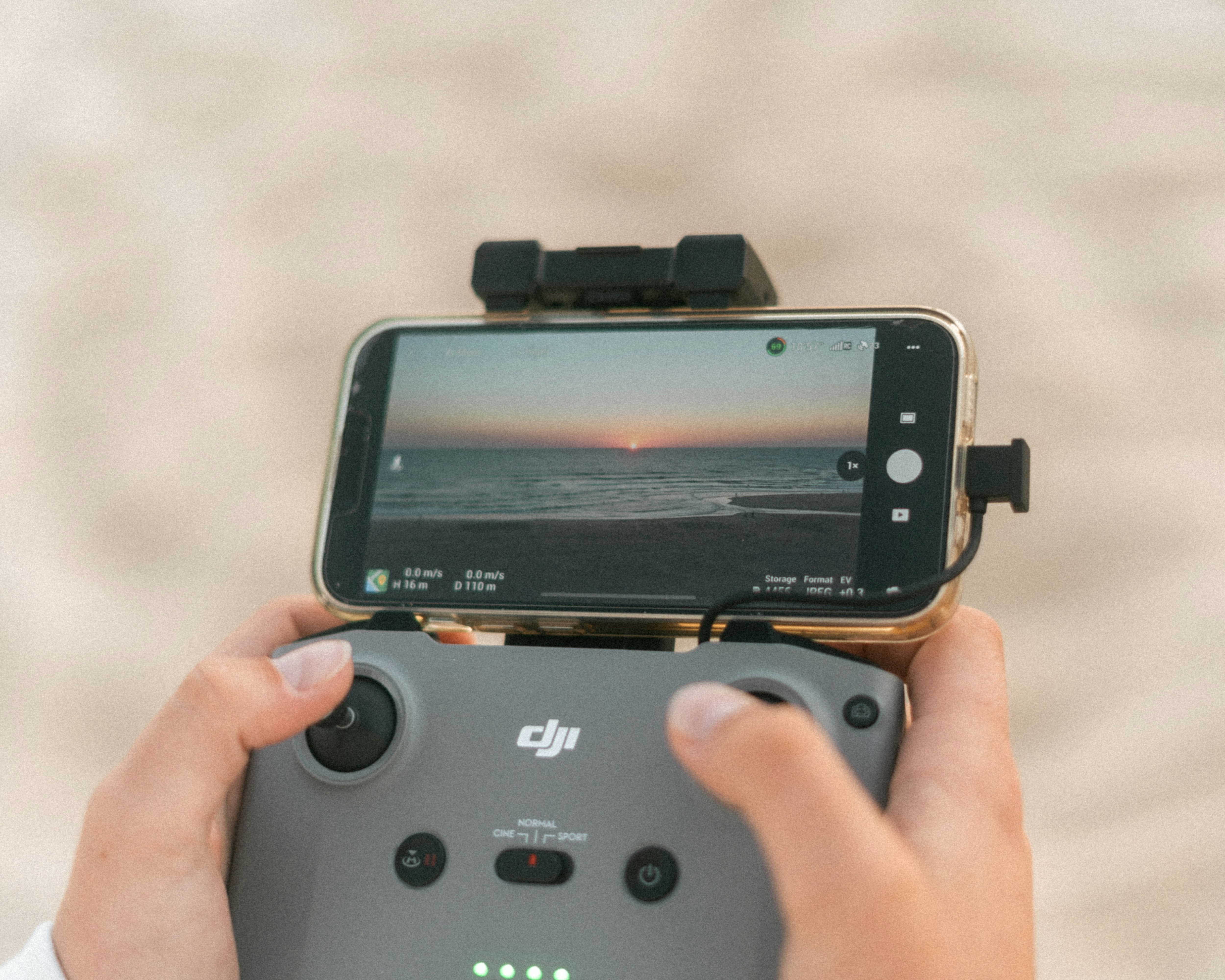 flying drone at the beach