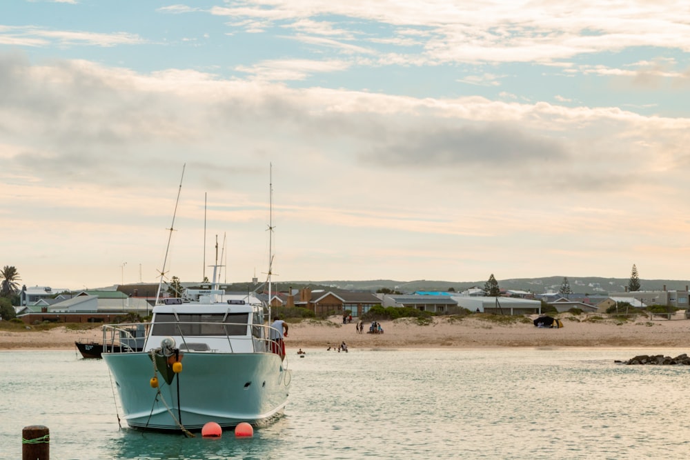 a boat sits in the water