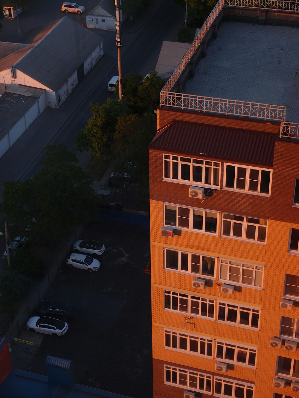 a building with a parking lot