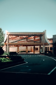 A newly built hospital with clean lines and welcoming entrance.