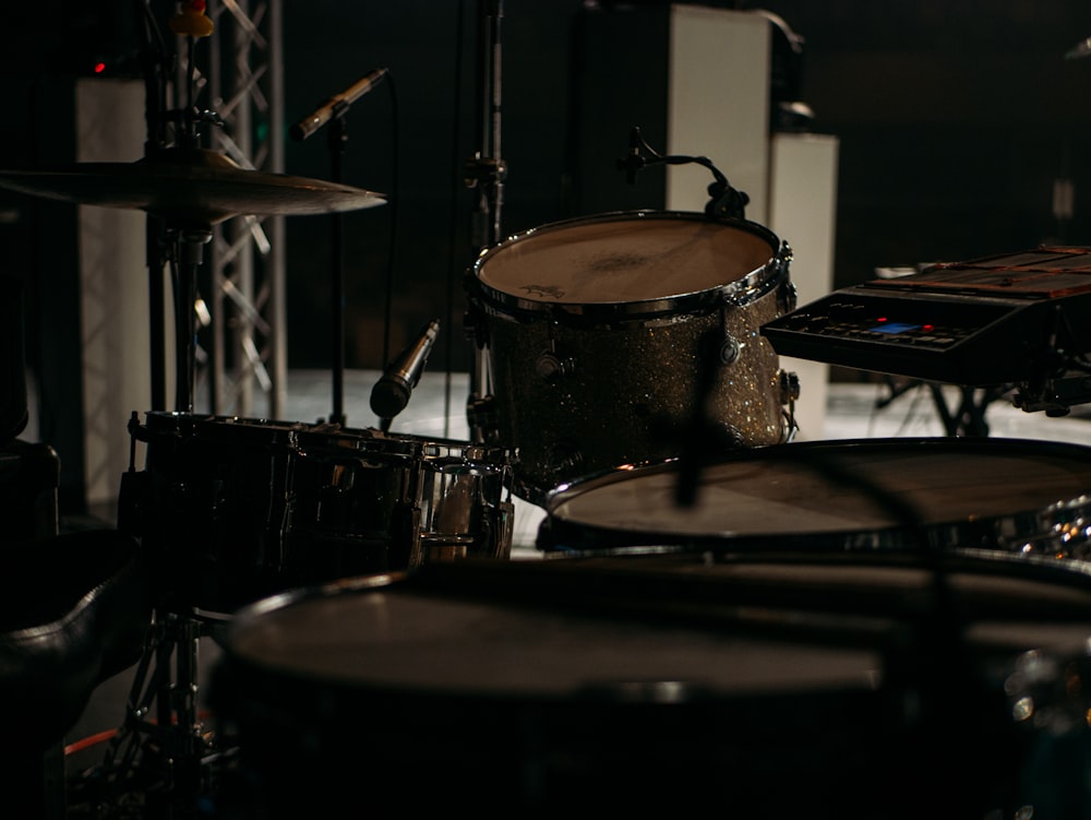 a drum set with a microphone