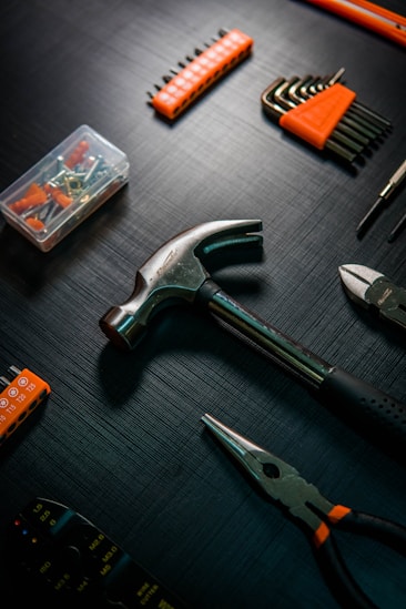 a group of tools lay on a table