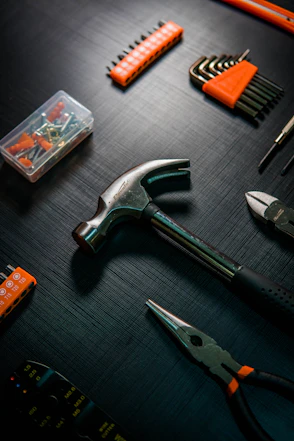 a group of tools lay on a table