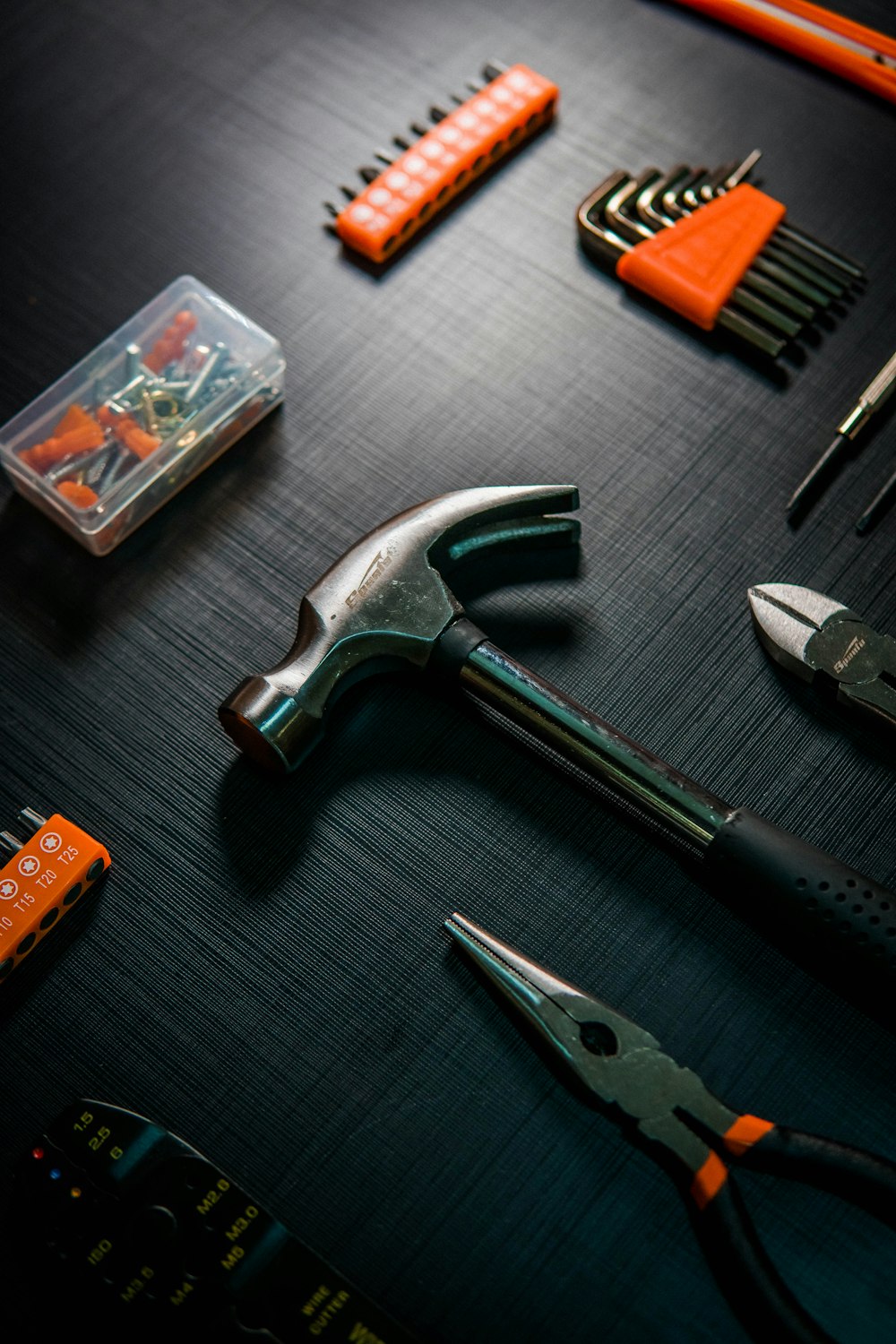 a group of tools lay on a table