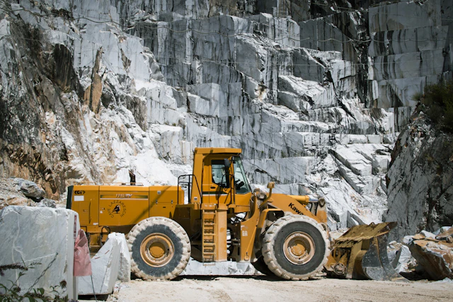 Yellow construction loader on site