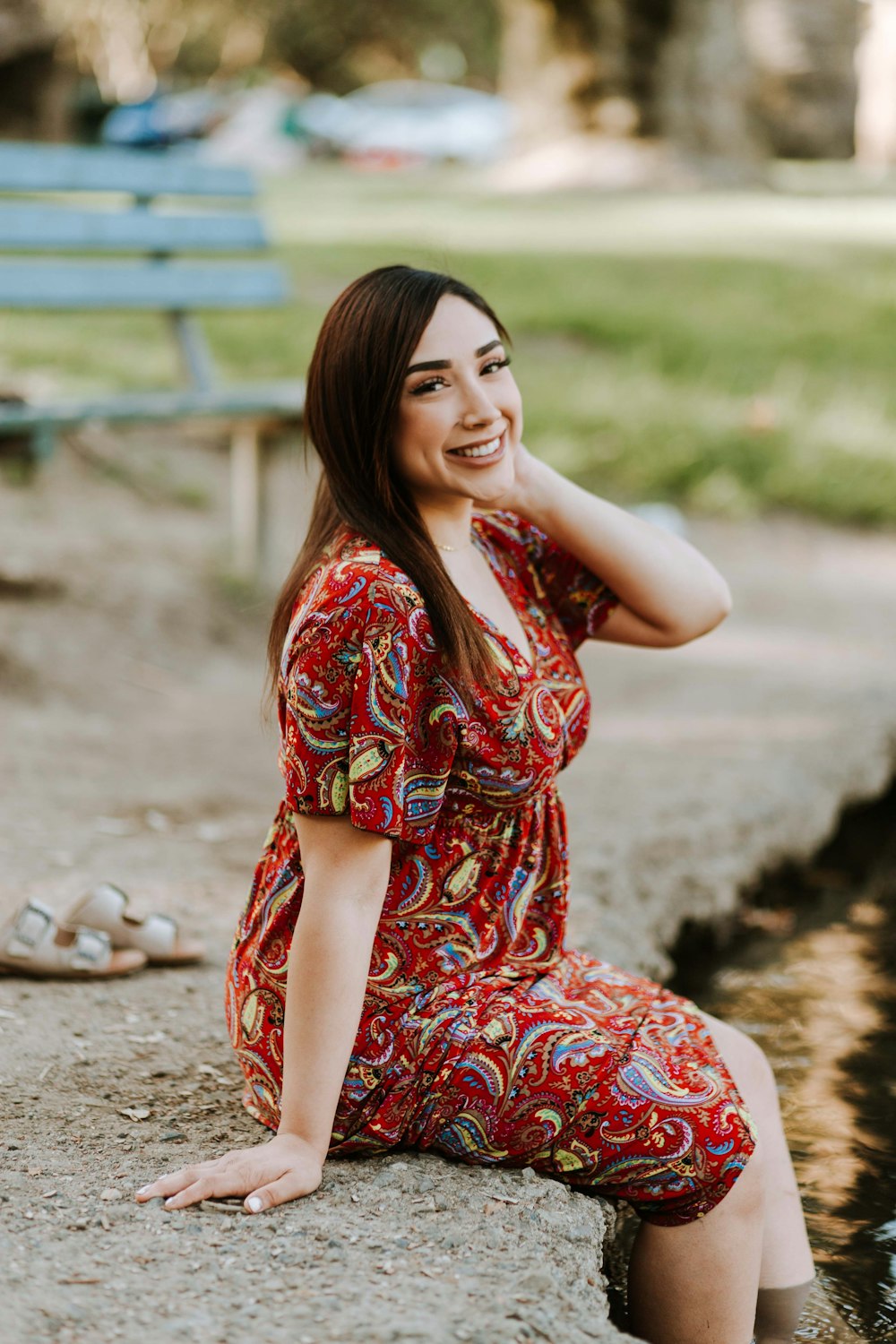 a person in a red dress