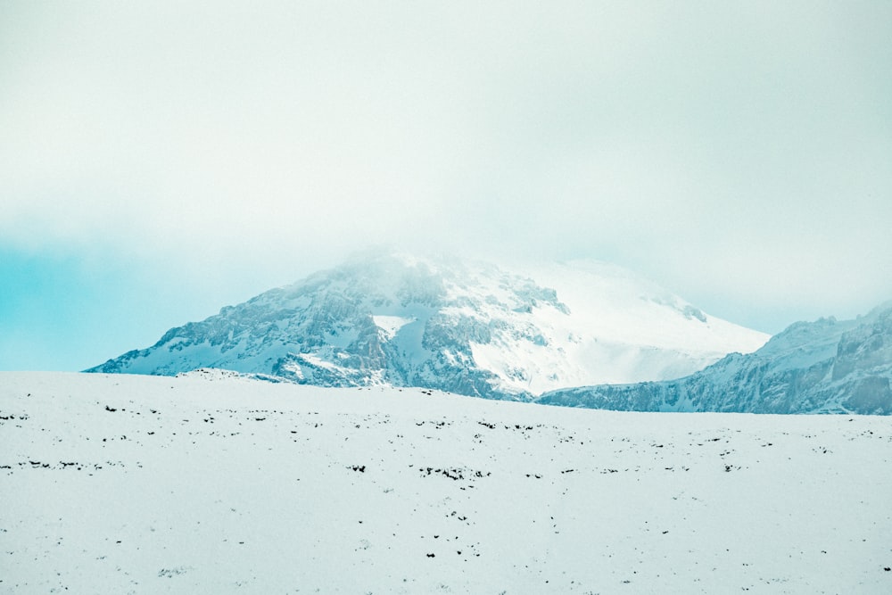 a snowy mountain with a snow covered peak