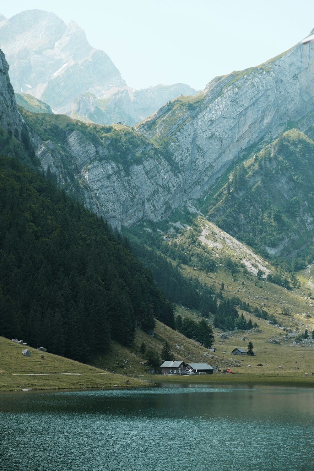 a lake between mountains