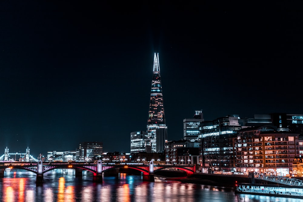 a city skyline at night