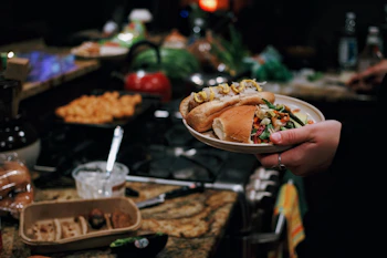 a person holding a plate of food