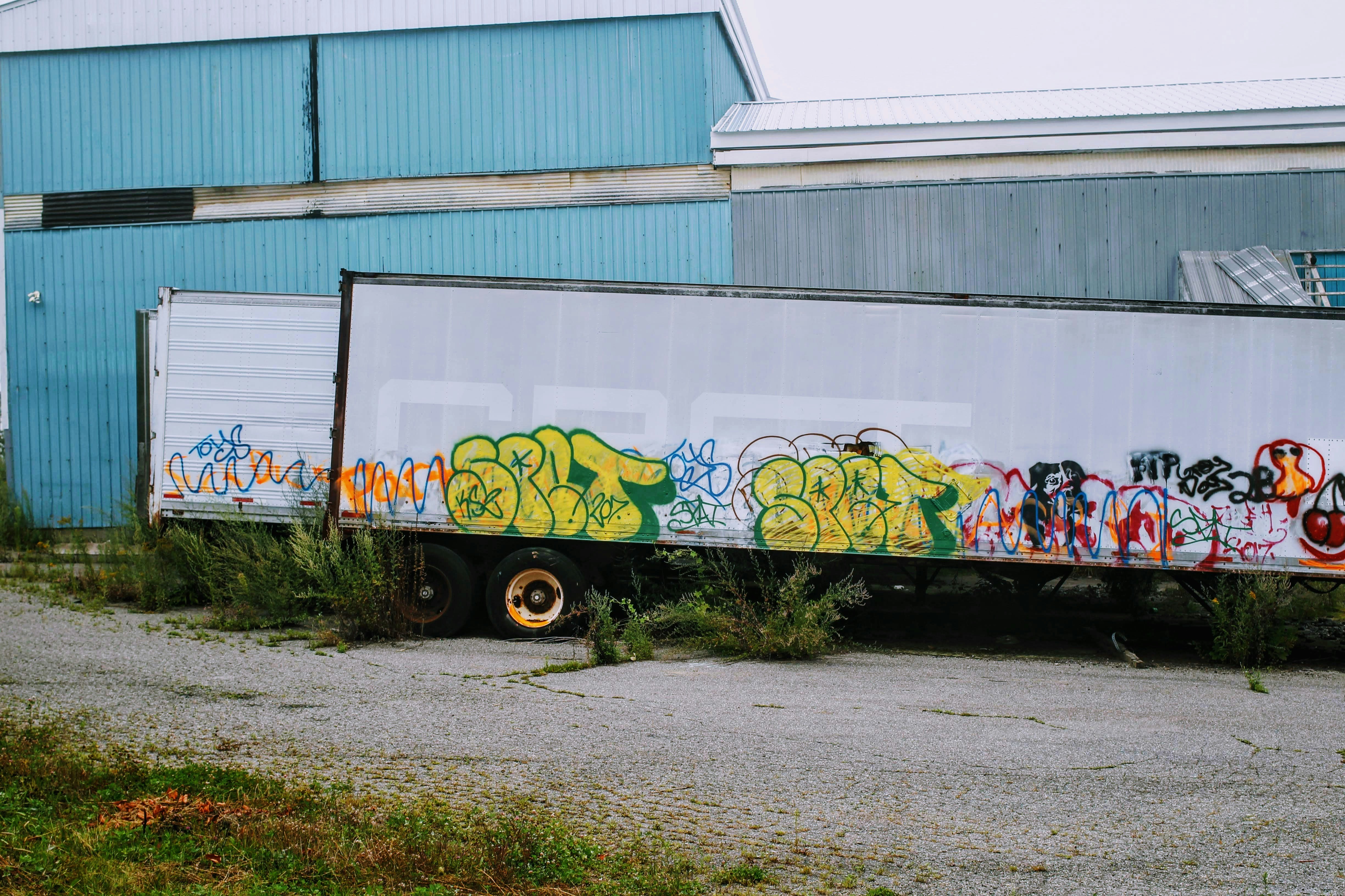 a truck with graffiti on it