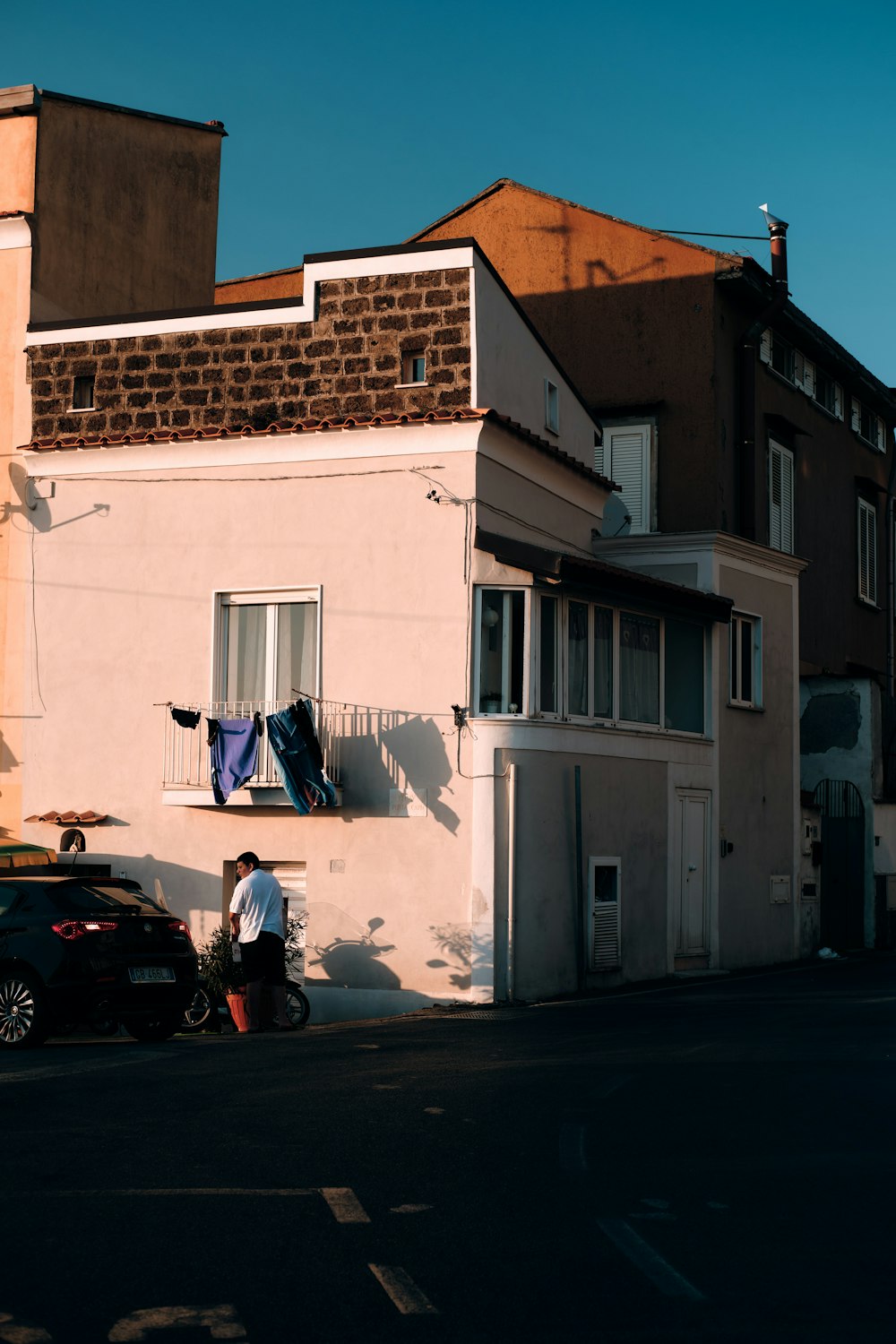 a person walking on a sidewalk