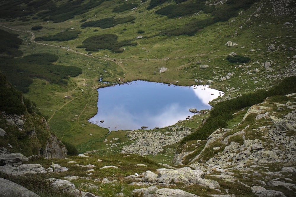 a body of water surrounded by rocks