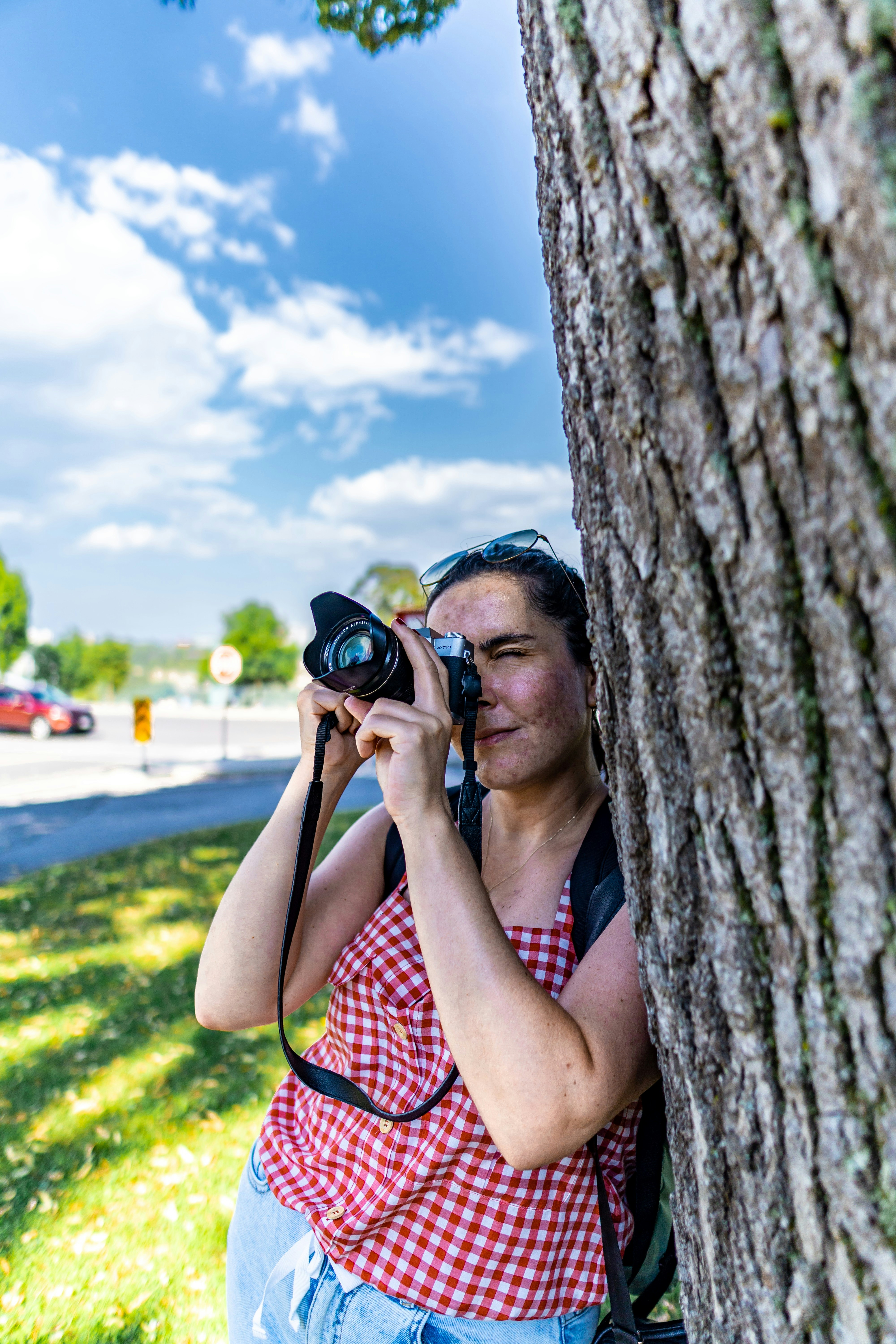 a person holding a camera