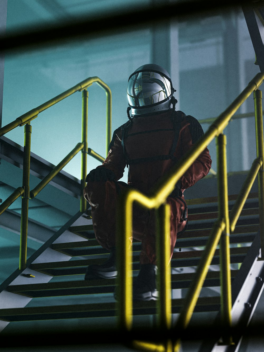 a firefighter standing on a ladder