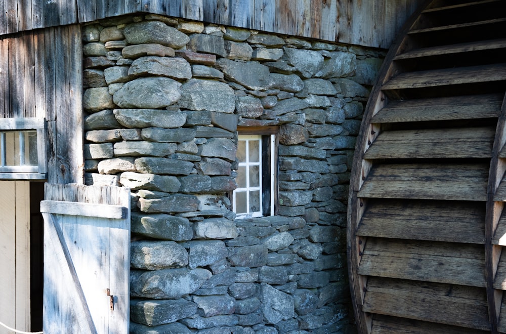 a stone building with a window