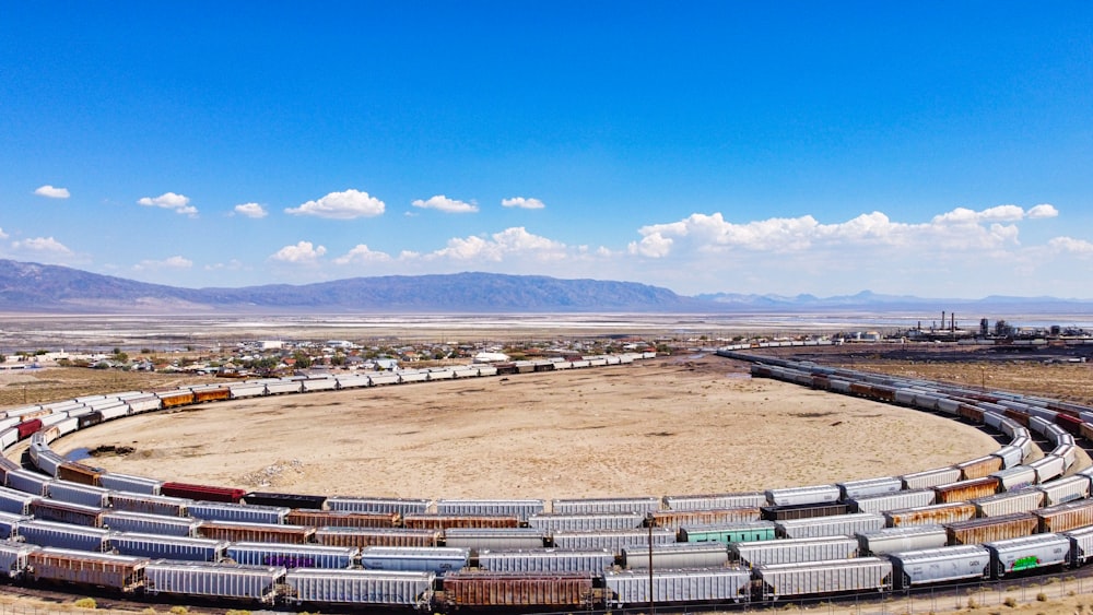 a large field with many containers