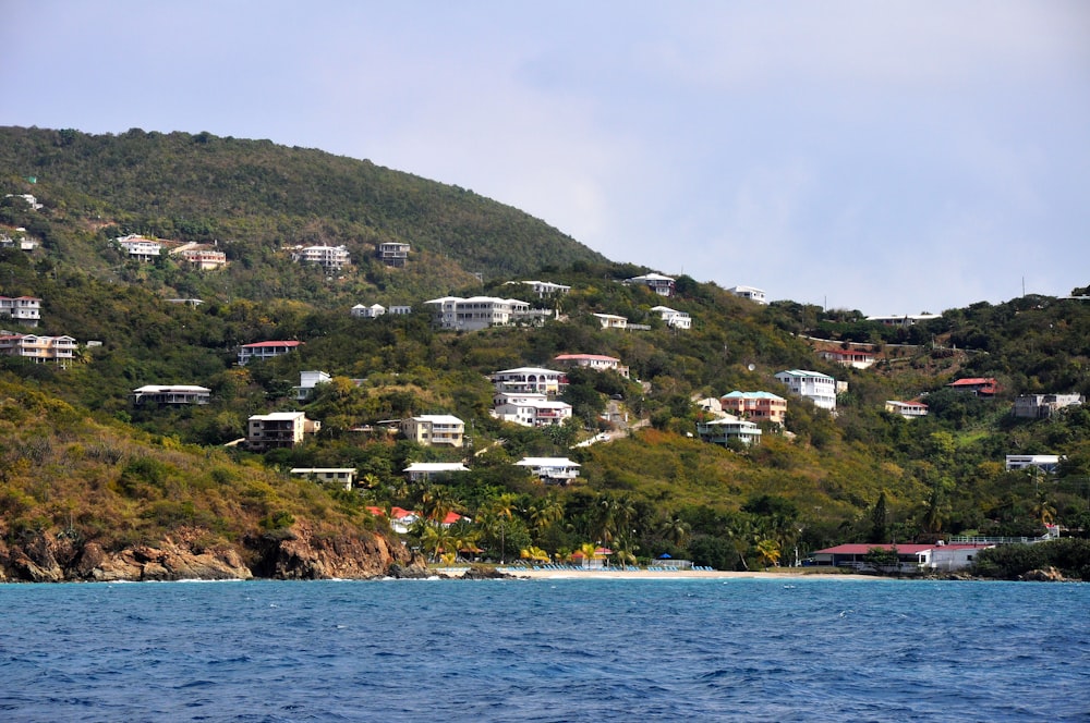 a town on a hill by the water