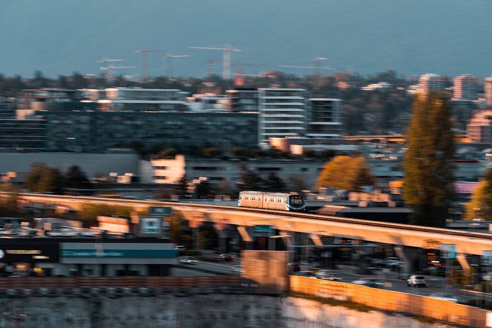 a train going through a city