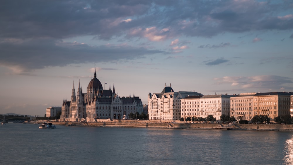 a body of water with buildings along it