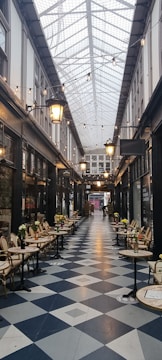 a room with tables and chairs