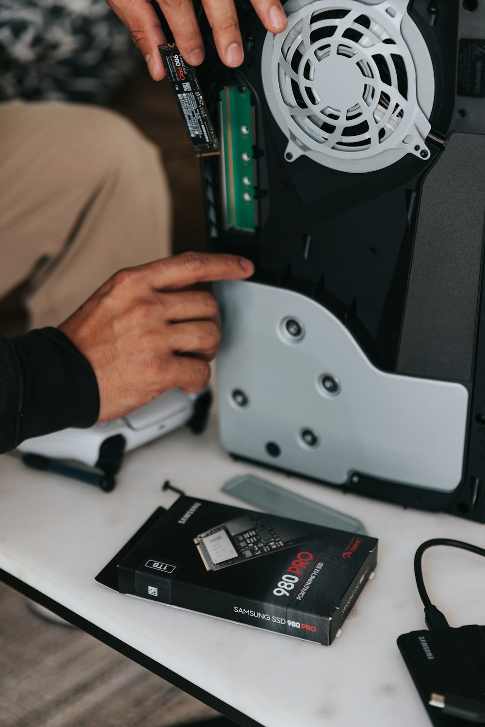 a person holding a device