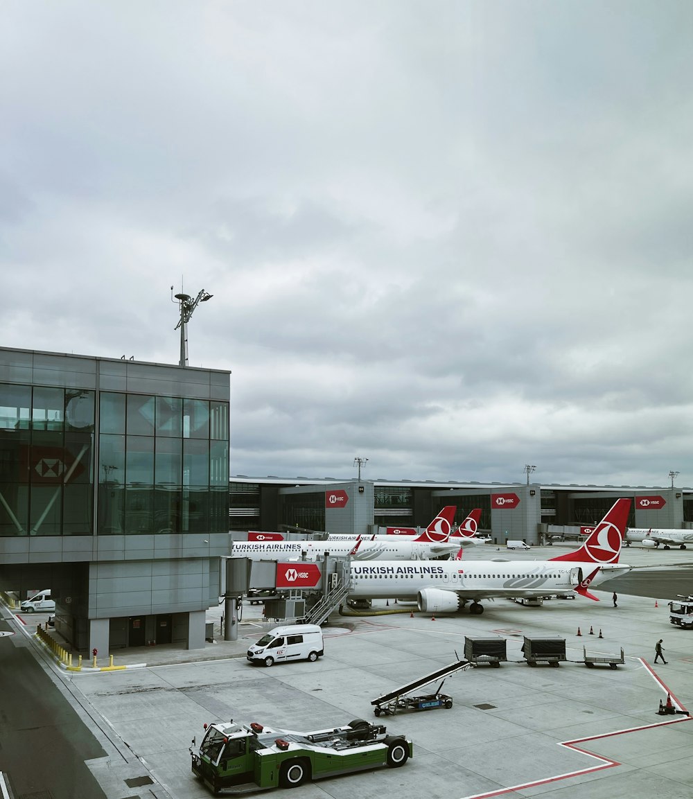 an airplane is parked at an airport