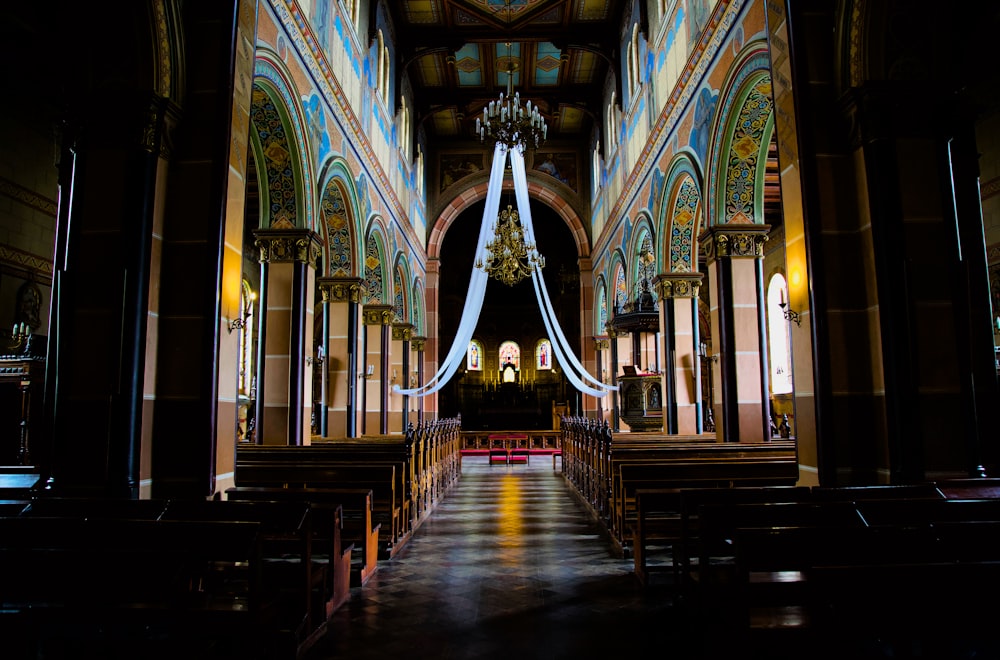 a large church with stained glass windows