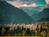 a town in the valley between mountains