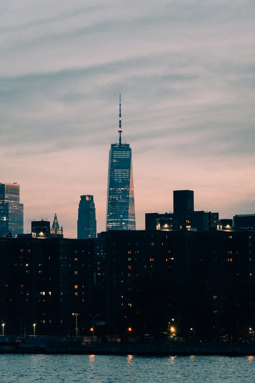 a city skyline at night