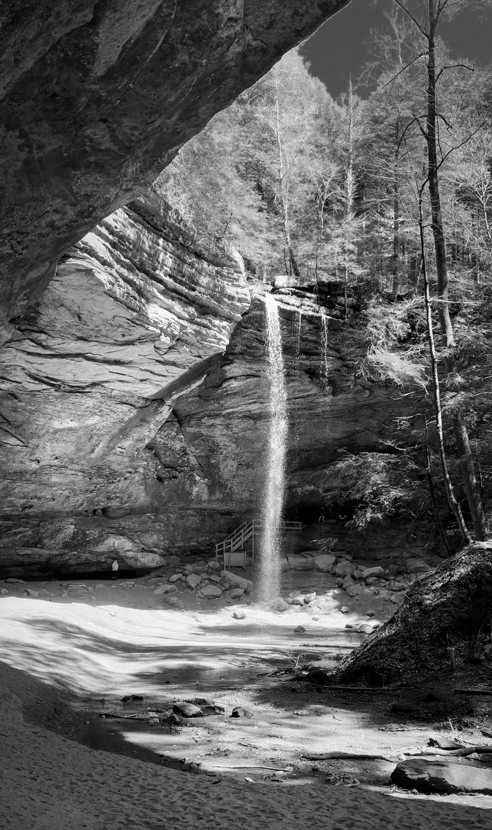 a waterfall in a rocky area