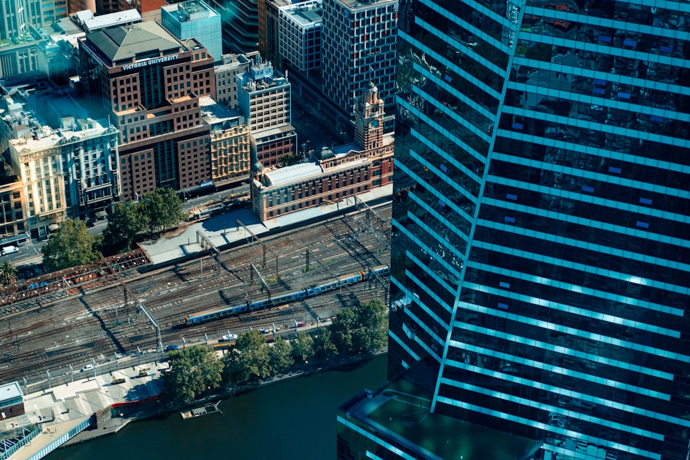 a city with a river and a bridge