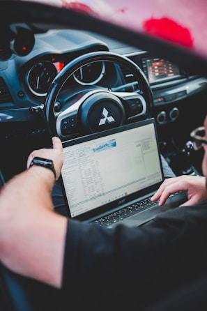 a person holding a laptop