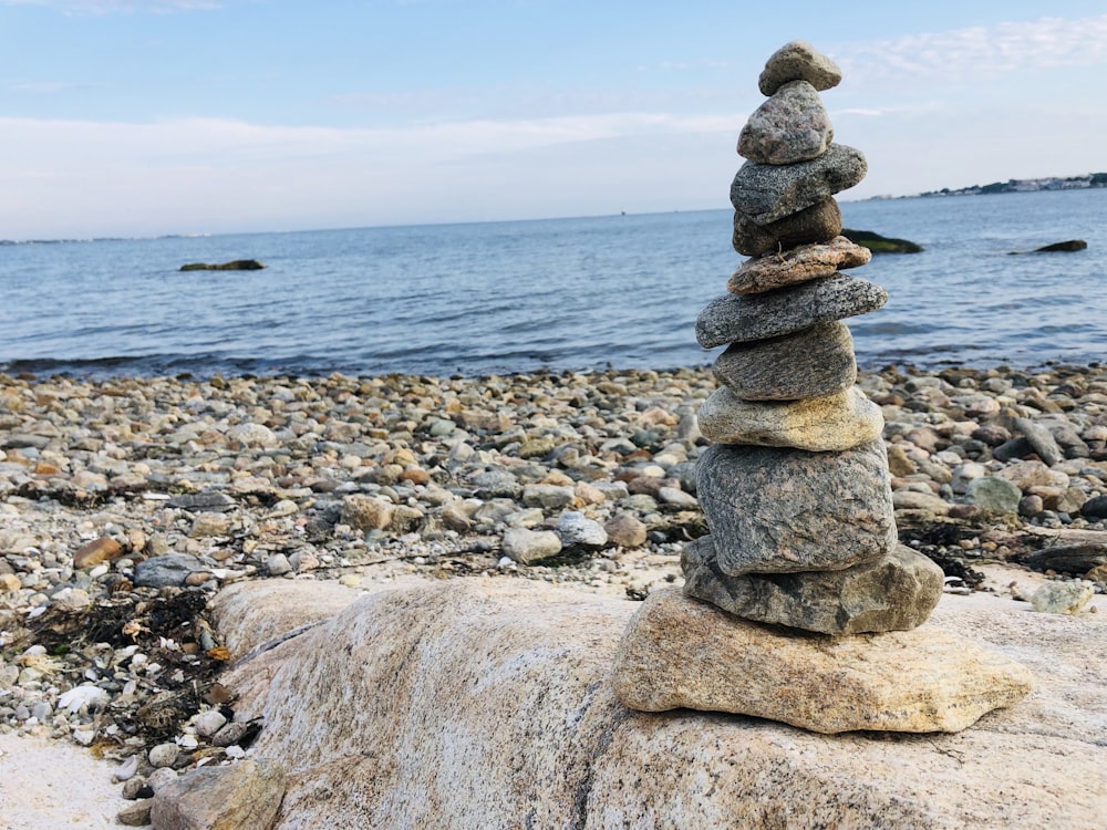 a stack of rocks on a beach