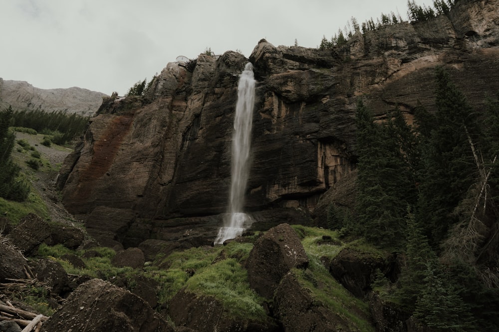 a waterfall in a rocky area