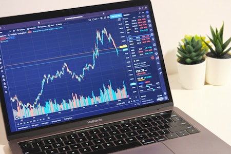 A trader comfortably using a sleek, minimalist trading platform on a laptop.