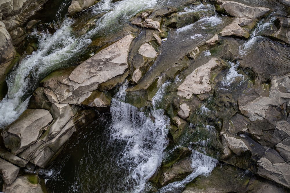 a small waterfall over rocks